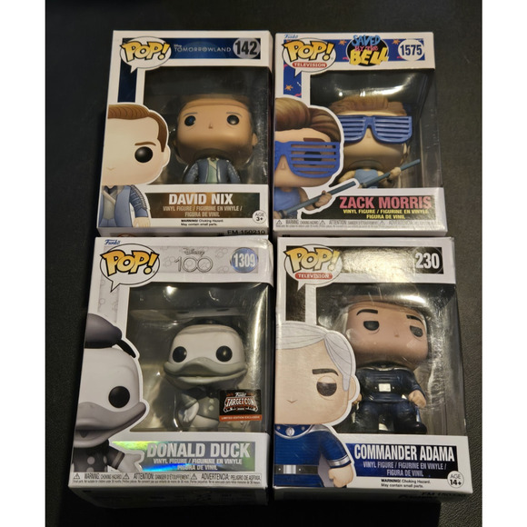 Funko Pop Lot 4 Zack Morris Donald Duck Disney 100 Commander Adama David Nix NIB - Picture 1 of 9